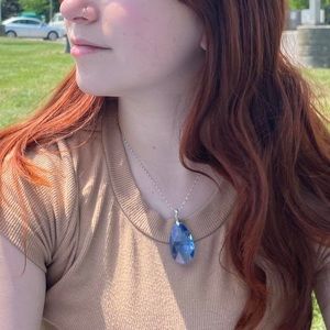 Blue tear drop Swarovski crystal necklace
